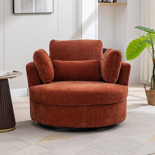 Oversized Swivel Barrel Chair with Ottoman, Chenille, Beige M813