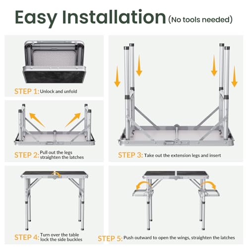 Folding Camping Table Small 2ft, Portable with Extra Space, Aluminum V581
