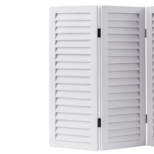 Wood Short Room Divider 3 Panel, 2.6 Ft Tall Folding Partition, White Freestanding Wall for Home Office O18628