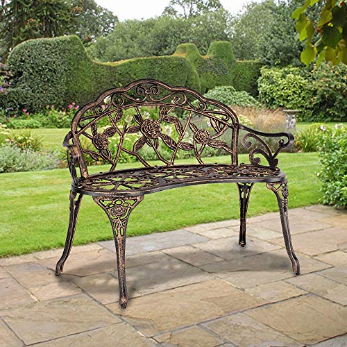 Outdoor Metal Rose Bench for Garden Patio Yard Decor Z65822