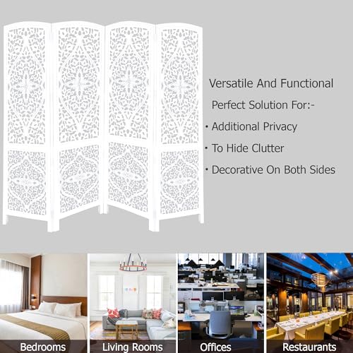 4 Panel Folding Wood Room Divider, Antique Brown, 72 x 80 P209