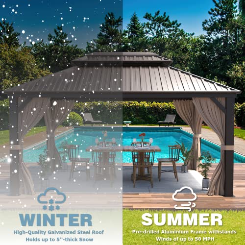 10x13 Hardtop Gazebo with Polycarbonate Double Roof, Aluminum Frame, Curtains and Netting S2701