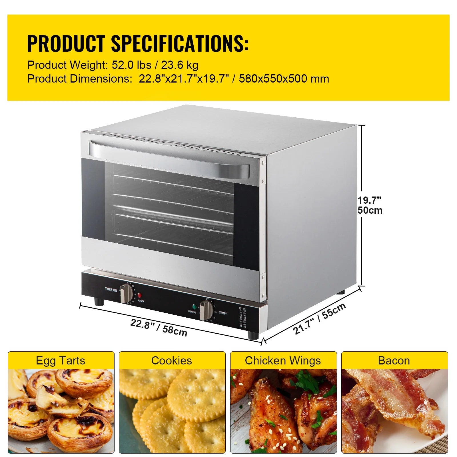 Commercial Convection Oven, 66L, Half-Size Countertop, 1800W, 4-Tier, 120V B655893