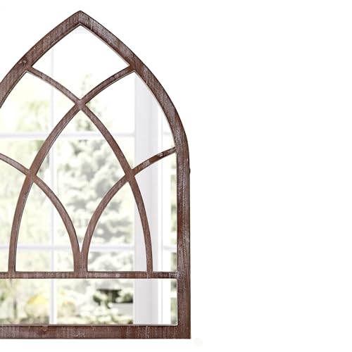 Arched Window Mirror Wall Decor, 16 x 24 Inch, Distressed White O9904