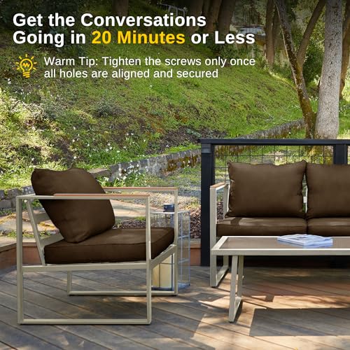 4-Piece Outdoor Patio Furniture Set with Sofa and Tempered Glass Table B6490