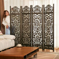 Wood Carved Room Divider 4 Panel Folding Partition Screen X503933