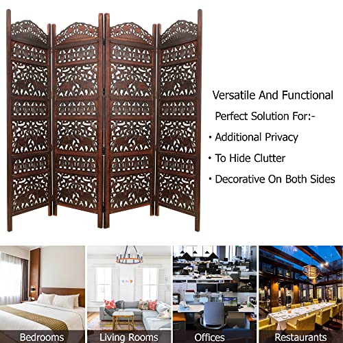 4 Panel Folding Wood Room Divider, Antique Brown, 72 x 80 P209