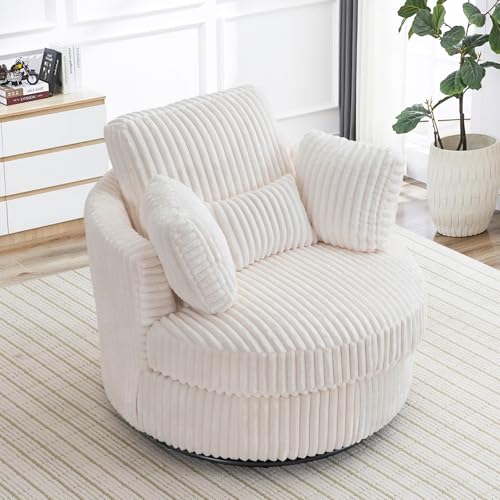 Round Swivel Barrel Chair with Ottoman for Living Room Bedroom G375183