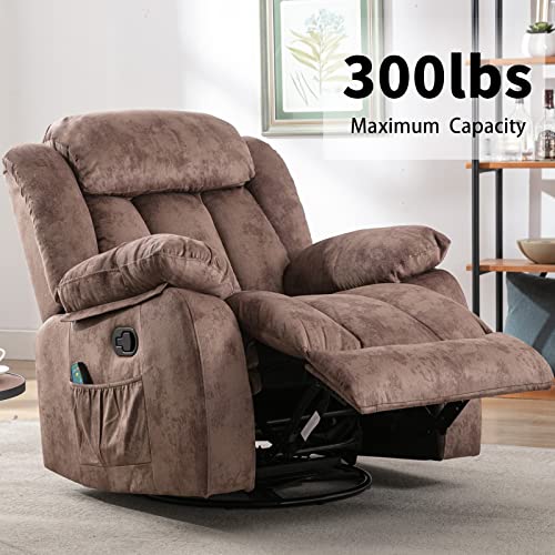 Massage Swivel Rocker Recliner Chair with Heat and Vibration, Grey M1757