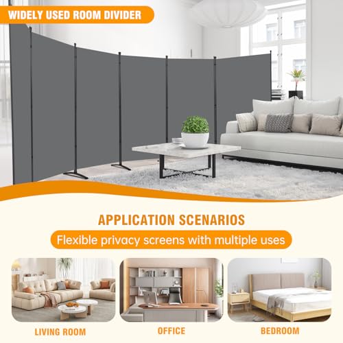 Room Divider Screen 3 Panel Folding Partition with Metal Frame, Grey N348
