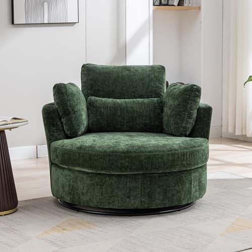 Oversized Swivel Barrel Chair with Ottoman, Chenille, Beige M813