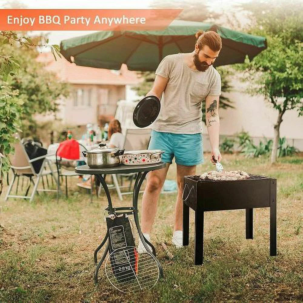 Charcoal Grill, 14" Portable BBQ Smoker with Wheels O162