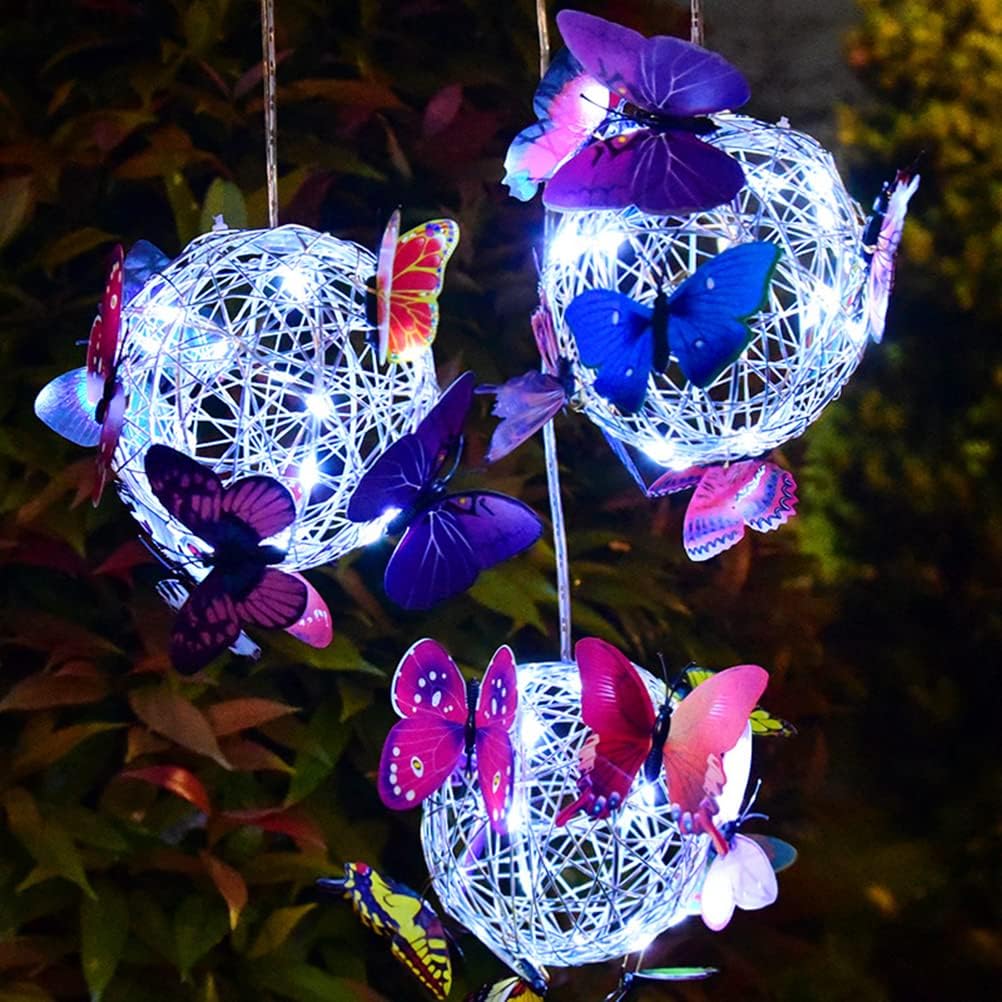 Solar Hanging Mesh Orb with LED Butterfly Light for Garden Patio X559736