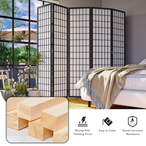 6 Panel Folding Room Divider, Japanese Shoji Screen, 5.9 Ft, Natural T81976