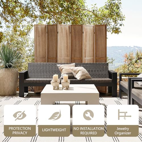 Wooden Pegboard Room Divider with Folding Privacy Screen, 5.6Ft, Light Brown D937870