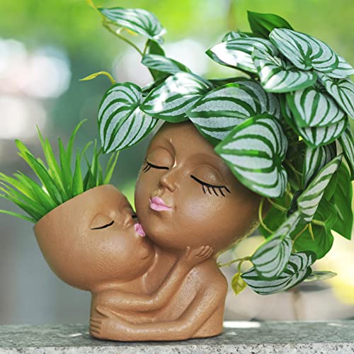 Mother and Child Face Planter Pot with Drainage Hole N455