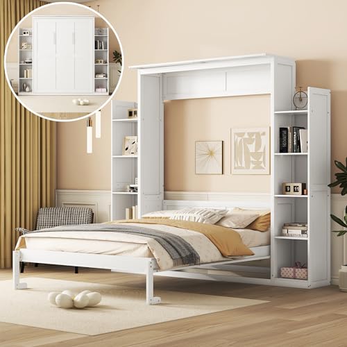Queen Size Murphy Bed with 2 Cabinets and LED Lights T976