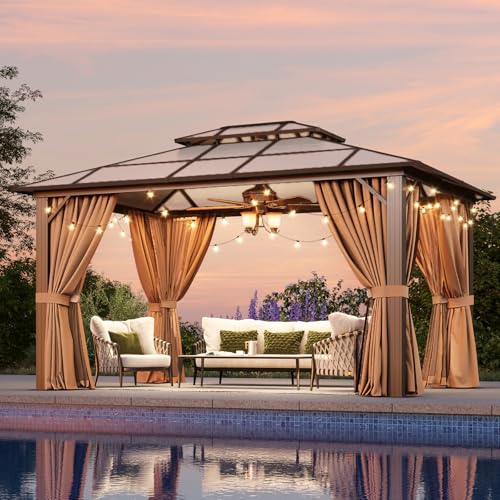 12x16 Hardtop Gazebo with Netting and Curtains for Patio K27275