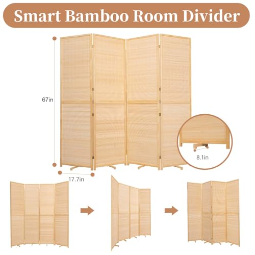 Bamboo Room Divider 4 Panel Freestanding Folding Privacy Screen T33053