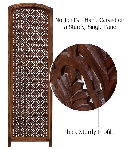 4 Panel Folding Wood Room Divider, Antique Brown, 72 x 80 P209