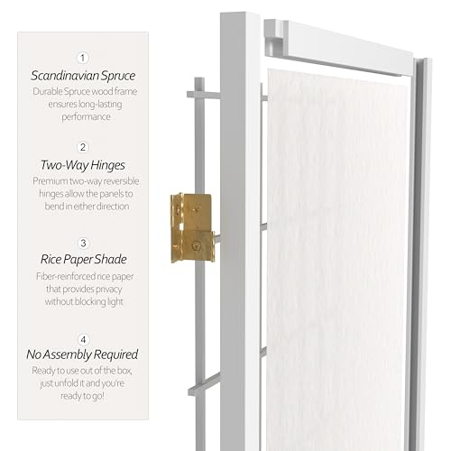 7 ft. Tall Window Pane Shoji Screen Room Divider, 3 Panels, White S15216