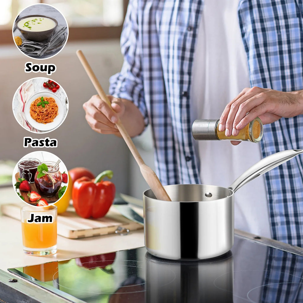 2 Quart Saucepan with Glass Lid, Tri-Ply Stainless Steel Milk Pan M7582