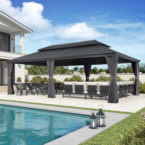 10' x 14' Permanent Hardtop Gazebo with Galvanized Steel Double Roof, Curtains and Netting Included M871