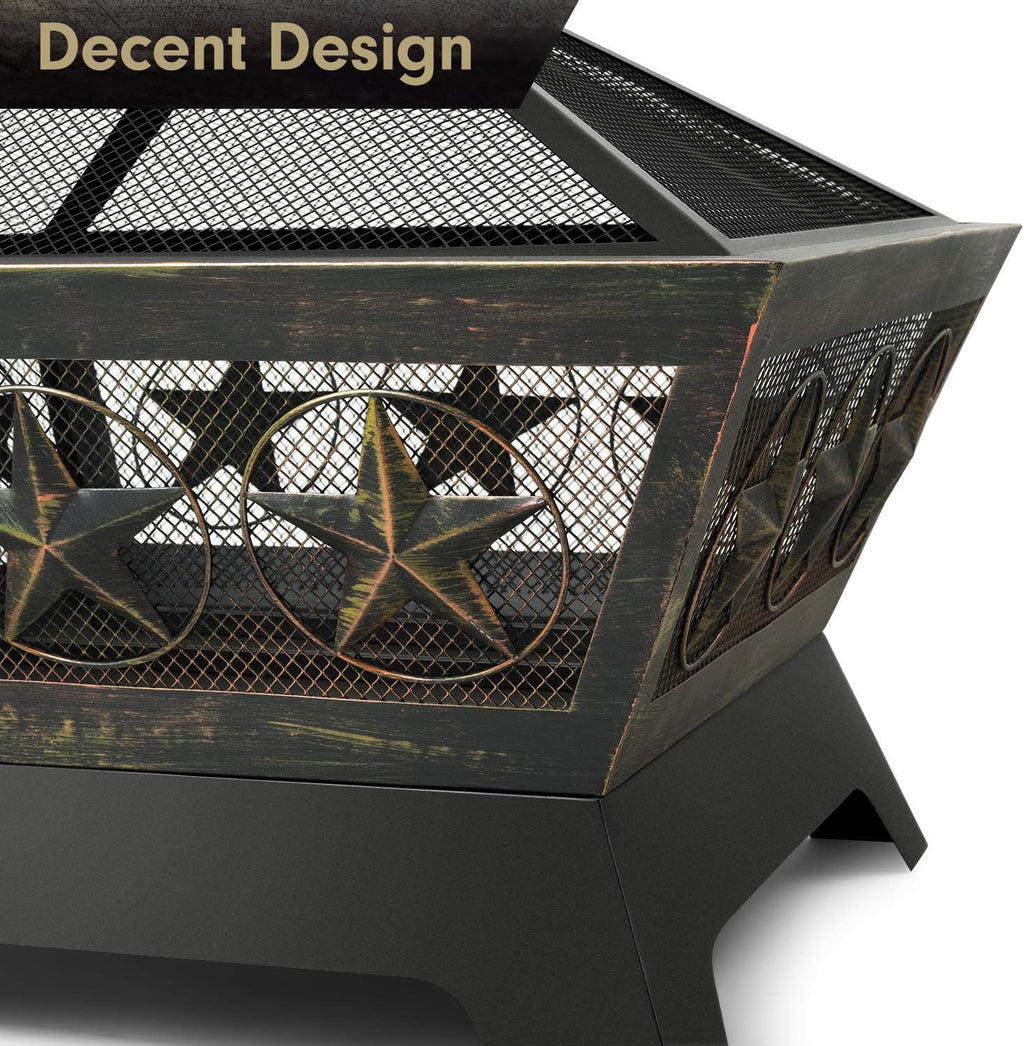 Outdoor Wood Burning Fire Pit 24in with Spark Screen Lid K6441