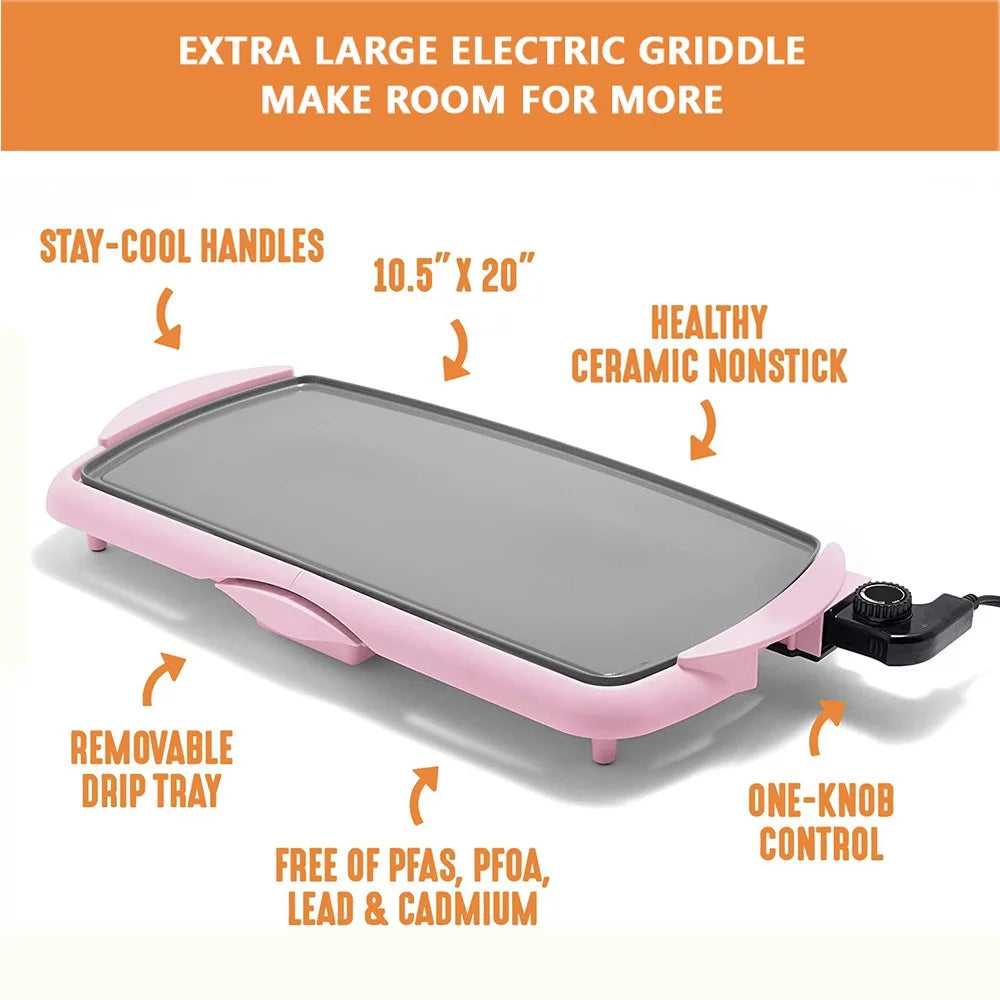 Extra Large Ceramic Electric Griddle Nonstick for Pancakes Eggs Burgers X80883