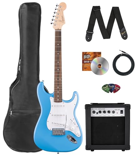 Stratocaster Electric Guitar Bundle with Amplifier, Gig Bag, Strap, Cable, Picks, and DVD F102