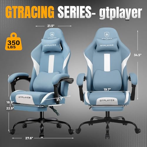 Gaming Chair Ergonomic Office Chair with Foot Rest, Breathable Fabric Computer Chair with Headrest and Lumbar Support O7023