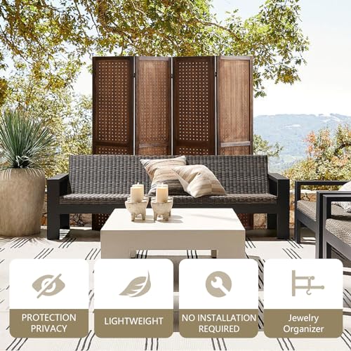 Wooden Pegboard Room Divider with Folding Privacy Screen, 5.6Ft, Light Brown D937870