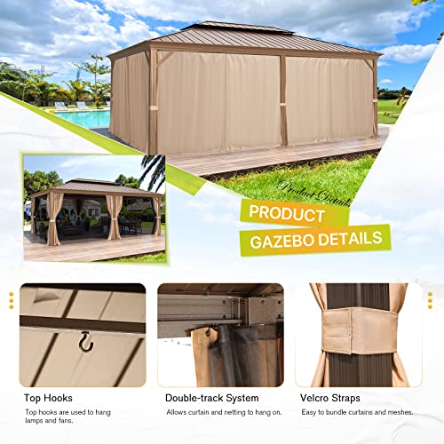 12x16 ft Hardtop Gazebo with Double Roof, Curtains and Netting T94173