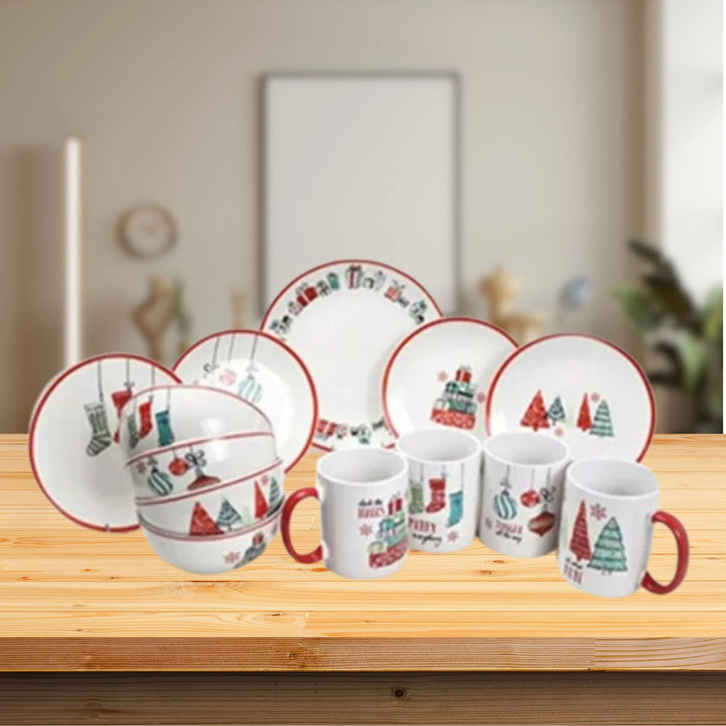16-Piece White Porcelain Christmas Dinnerware Set B7308