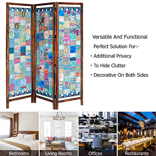 4 Panel Folding Wood Room Divider, Antique Brown, 72 x 80 P209