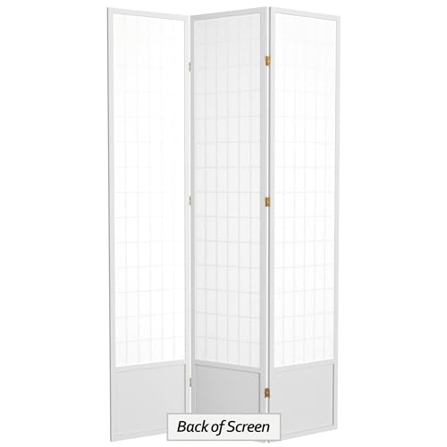 7 ft. Tall Window Pane Shoji Screen Room Divider, 3 Panels, White S15216