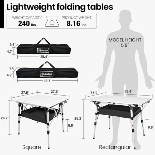 Portable Camping Table with Adjustable Legs, Lightweight Aluminum Folding Table K4689