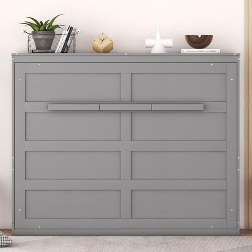 Modern Farmhouse Solid Wood Murphy Cabinet Bed Queen Gray B72702