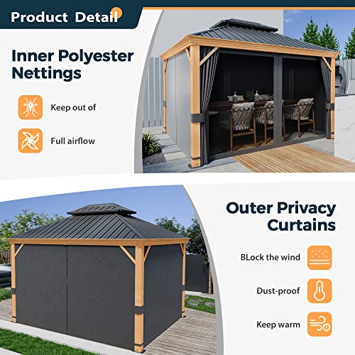 10 x 12 ft Hardtop Gazebo with Netting and Curtains for Patio, Deck, Backyard X60892