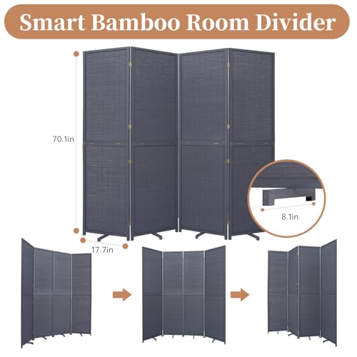 Bamboo Room Divider 4 Panel Freestanding Folding Privacy Screen T33053