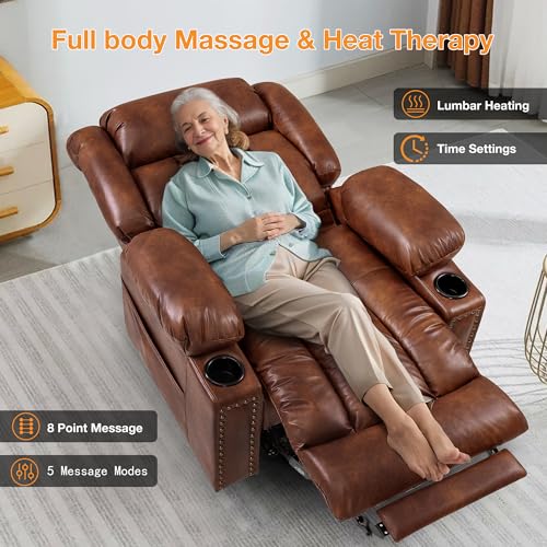 Large Power Lift Recliner Chair for Elderly with Heat and Massage, USB Port, Dark Brown O650