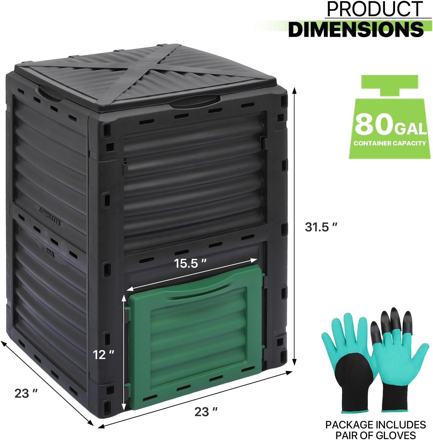 80 Gal Garden Compost Bin, BPA Free, Easy Assembling W2701
