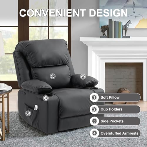 Massage Recliner Chair with Heat, Swivel Rocking, Cup Holders L468