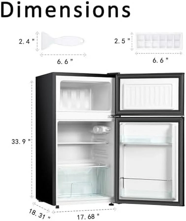 Mini Fridge with Freezer, 2 Door Compact Refrigerator, Low Noise for Bedroom, Dorm, Office Y65876