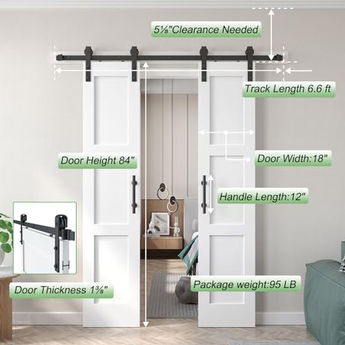 Double 21x84in White Barn Door with 7FT Sliding Hardware Kit, MDF, PVC Surface, DIY Assembly R60322