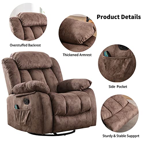 Massage Swivel Rocker Recliner Chair with Heat and Vibration, Grey M1757