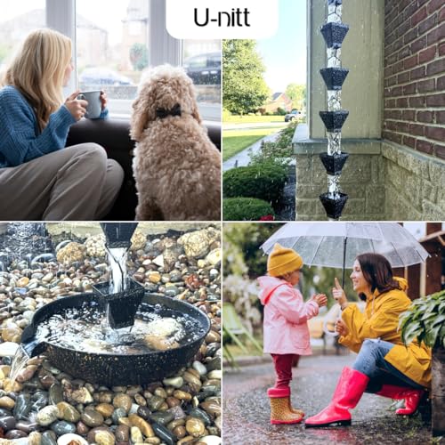 Rain Chain for Gutters, 8.5 FT Metal Black, Powder Coated Square Cups H785194