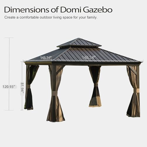 10 x 10 ft Hardtop Gazebo with Netting and Curtains, Galvanized Steel Roof for Patio K80436