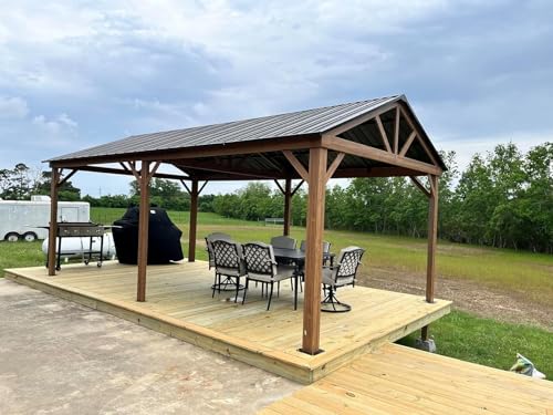 10 x 10 ft Hardtop Gazebo with Netting and Curtains, Galvanized Steel Roof for Patio K80436