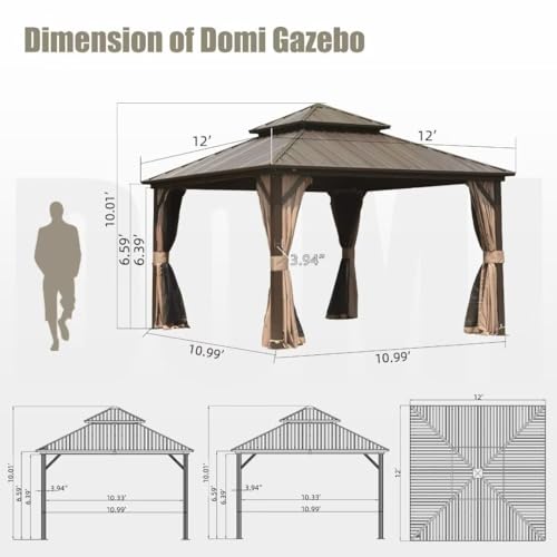 10 x 10 ft Hardtop Gazebo with Netting and Curtains, Galvanized Steel Roof for Patio K80436